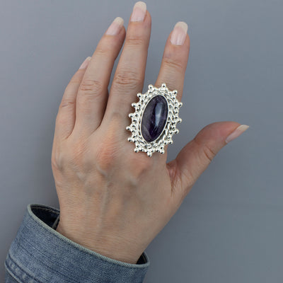 Midnight Crown Chunky Silver Amethyst Ring