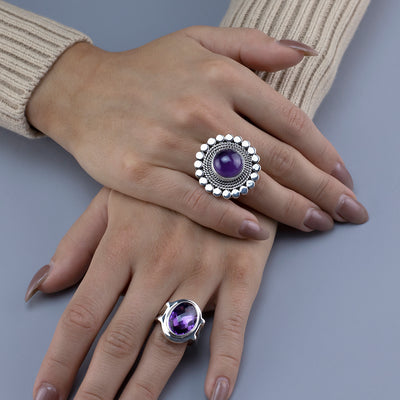 Chunky Sterling Silver and Amethyst Ring
