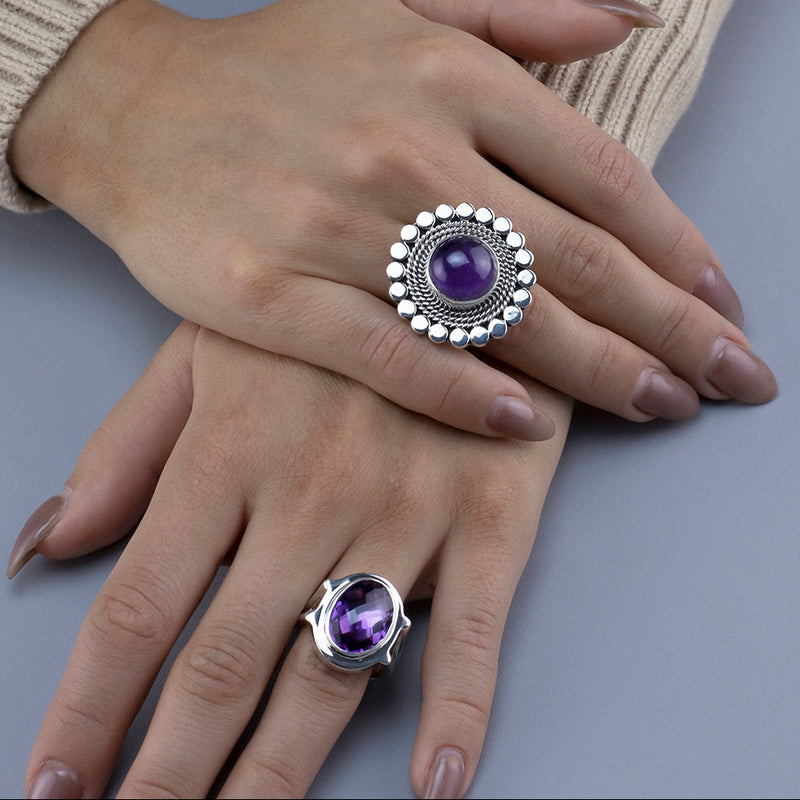 royal flush large silver amethyst ring