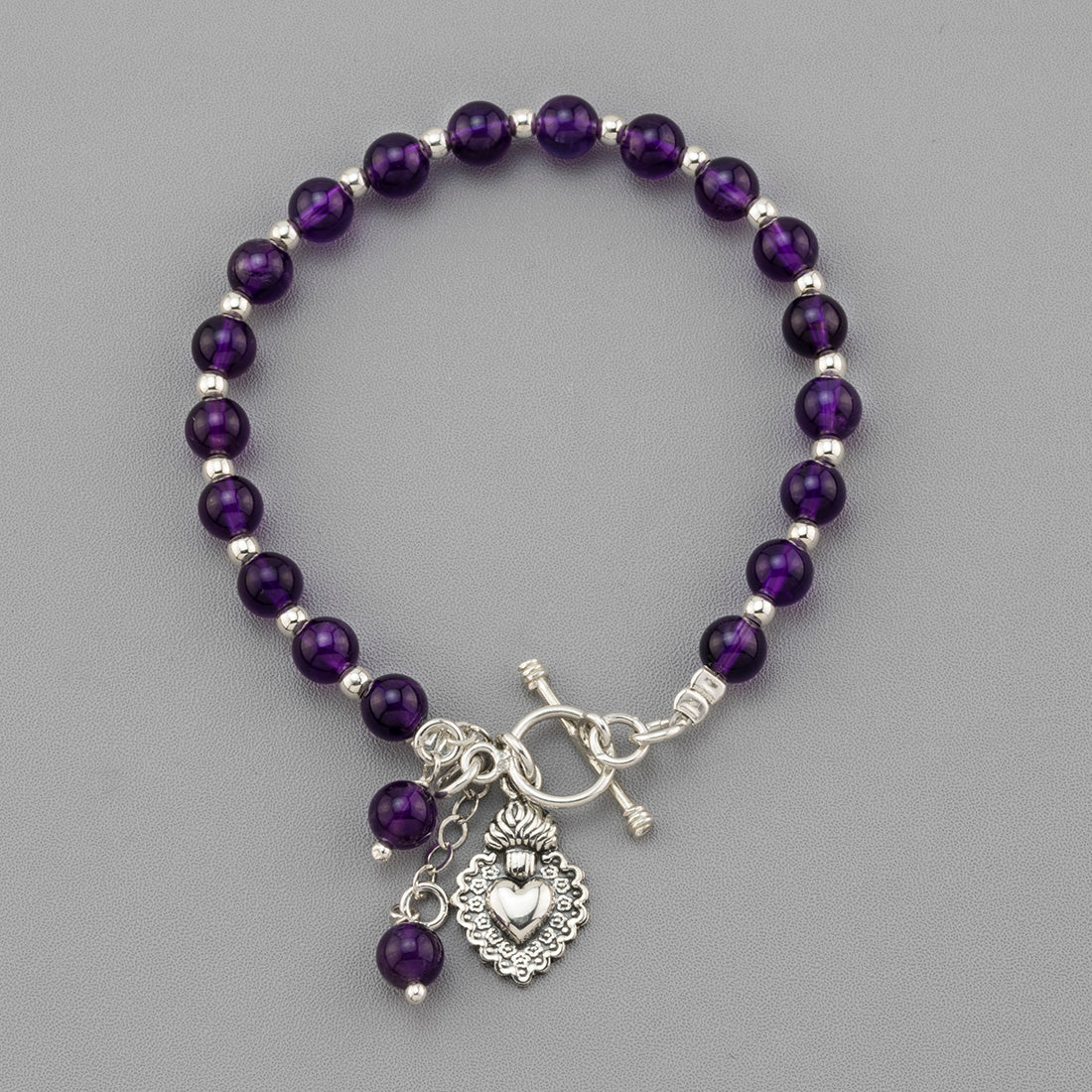 amethyst sacred heart charm bracelet