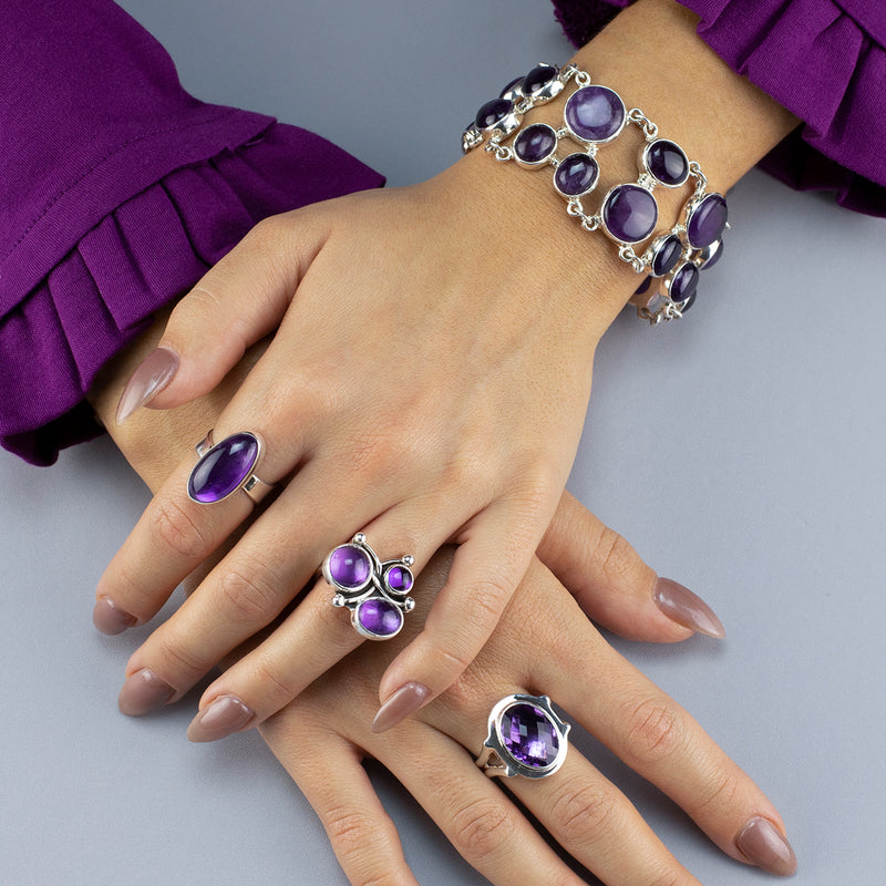 sterling silver amethyst triple stone ring