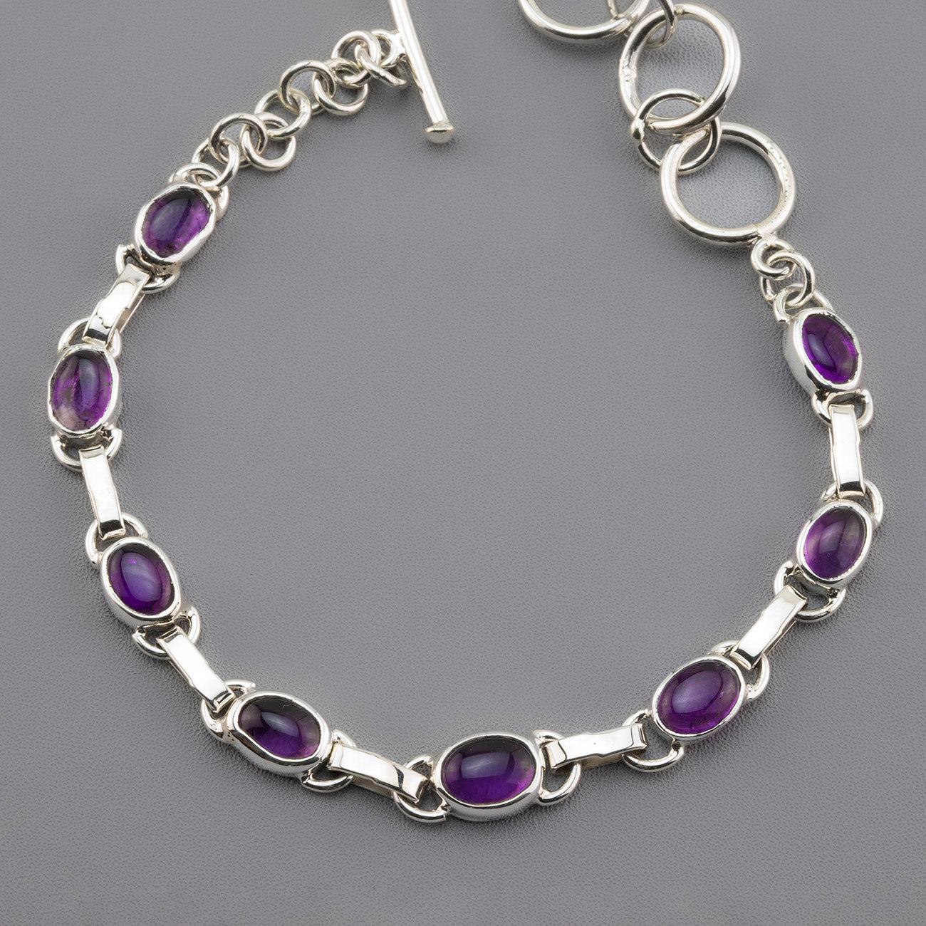 amethyst sterling silver link bracelet
