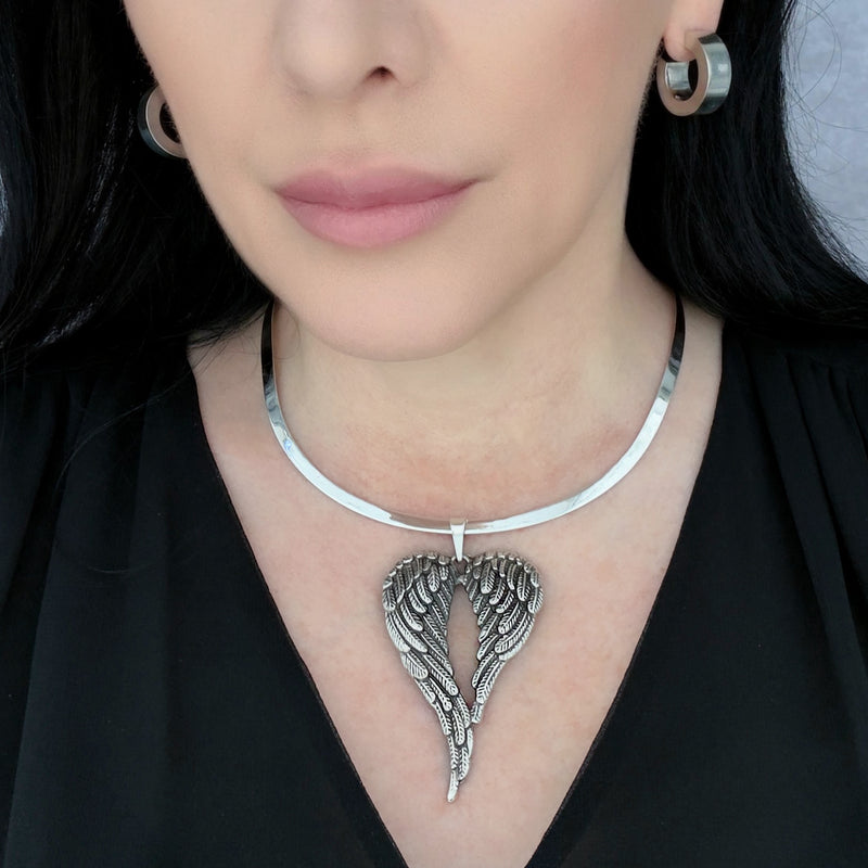 guardian wings Taxco silver pendant