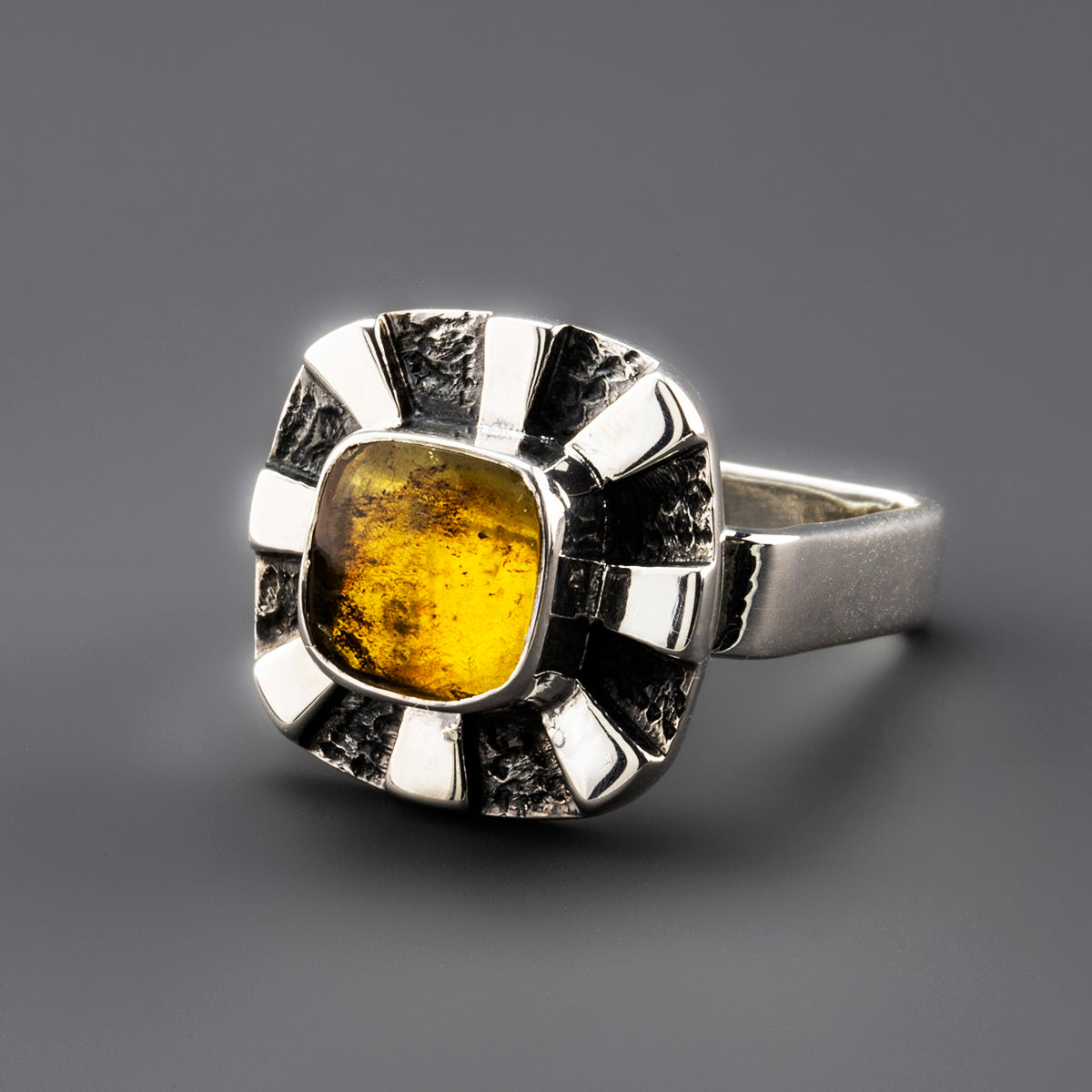 artisan sterling silver and amber ring