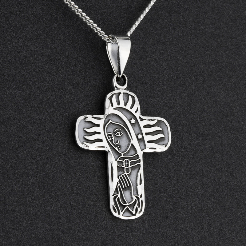 artisan virgin Mary silver cross pendant necklace
