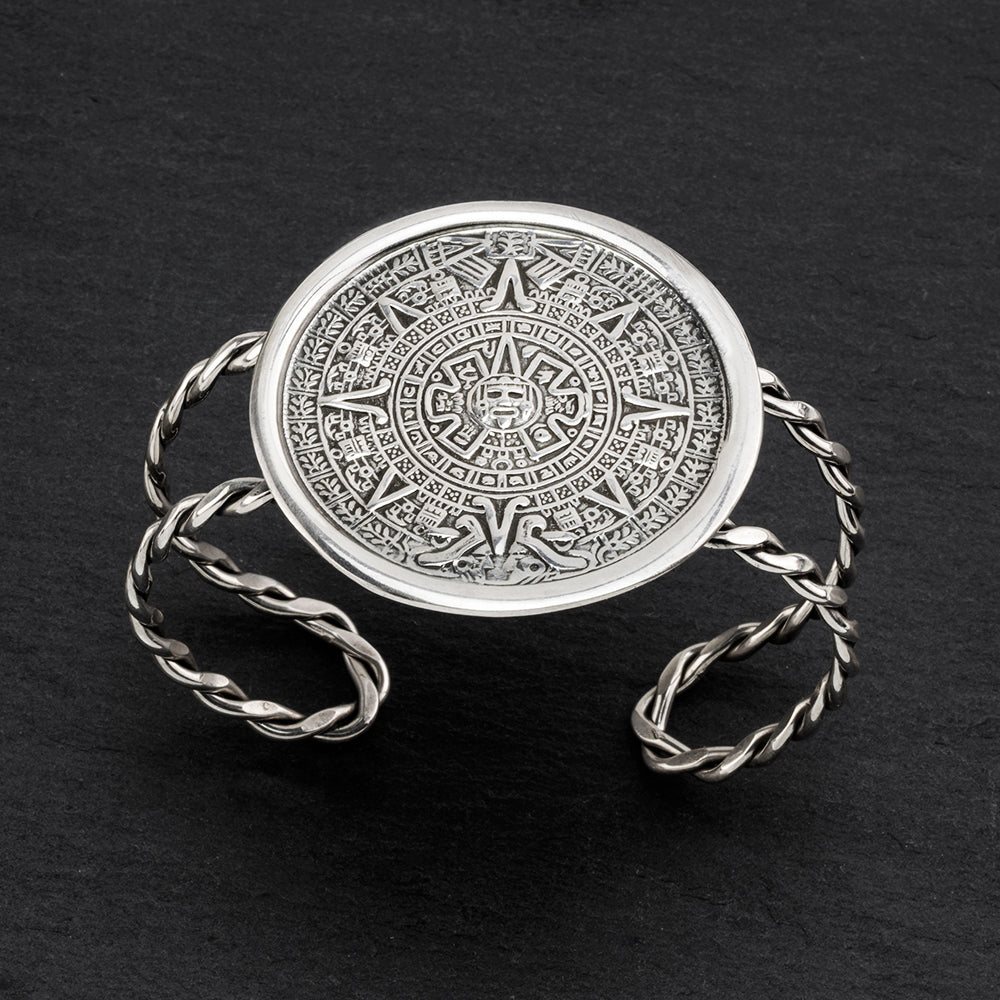 Aztec calendar cuff bracelet