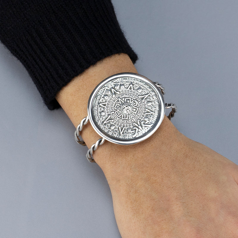 Aztec calendar cuff bracelet