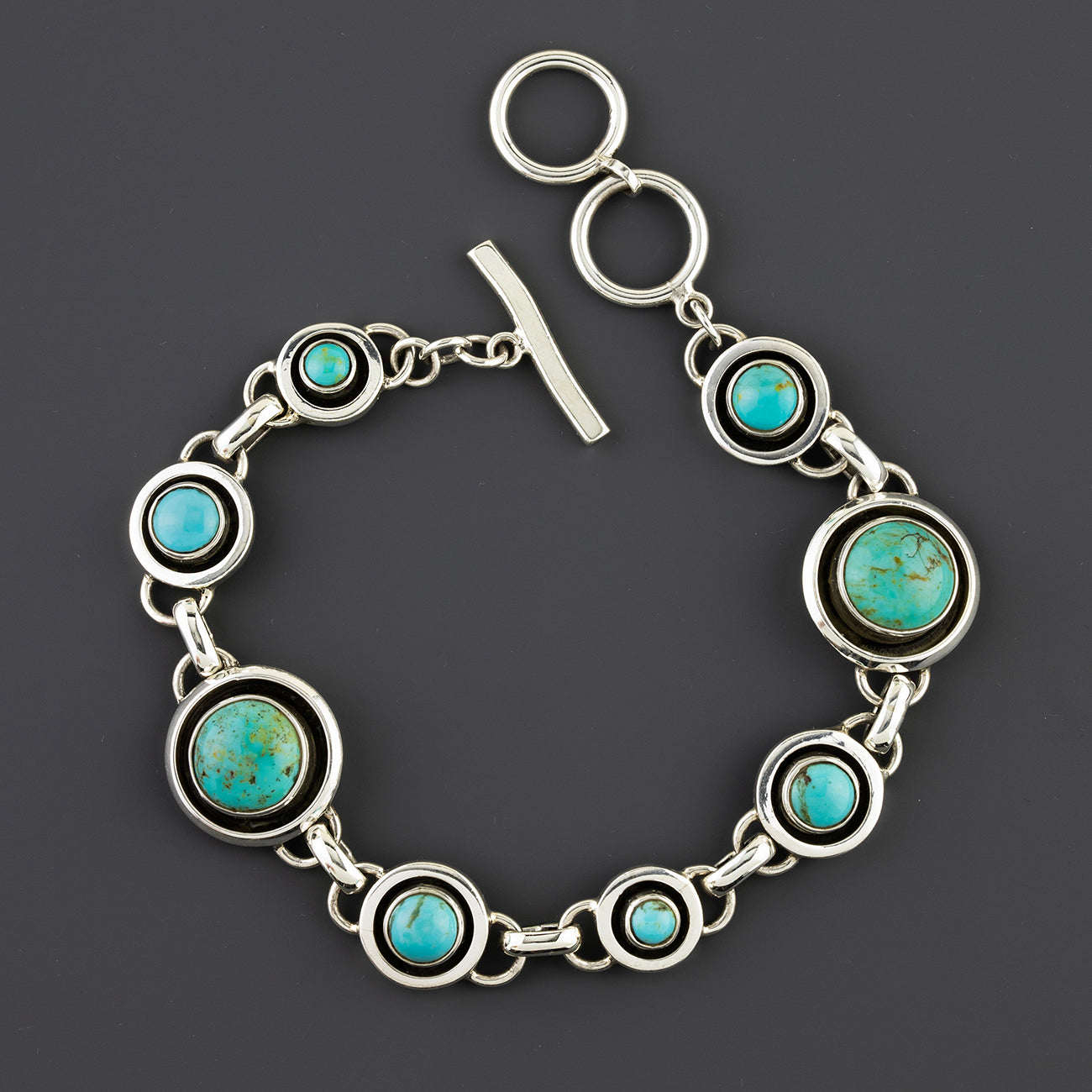 Azure Orbit Silver and Turquoise Link Bracelet - Reveka Rose