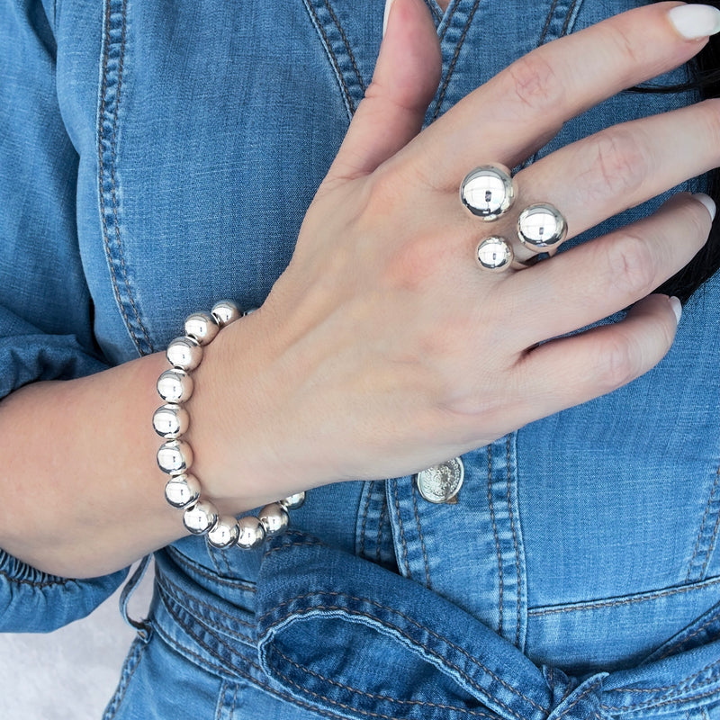 triple ball silver ring