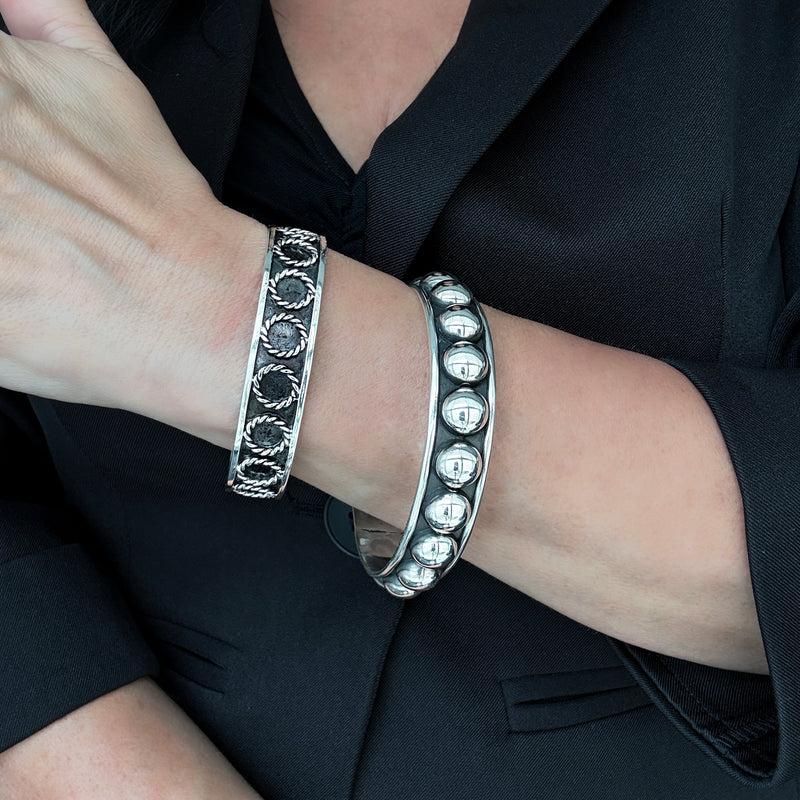  circle Taxco silver cuff bracelet