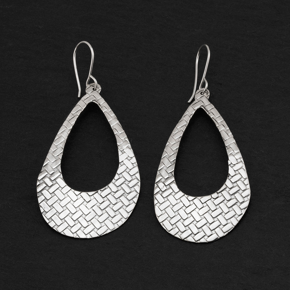 basket weave sterling silver teardrop earrings