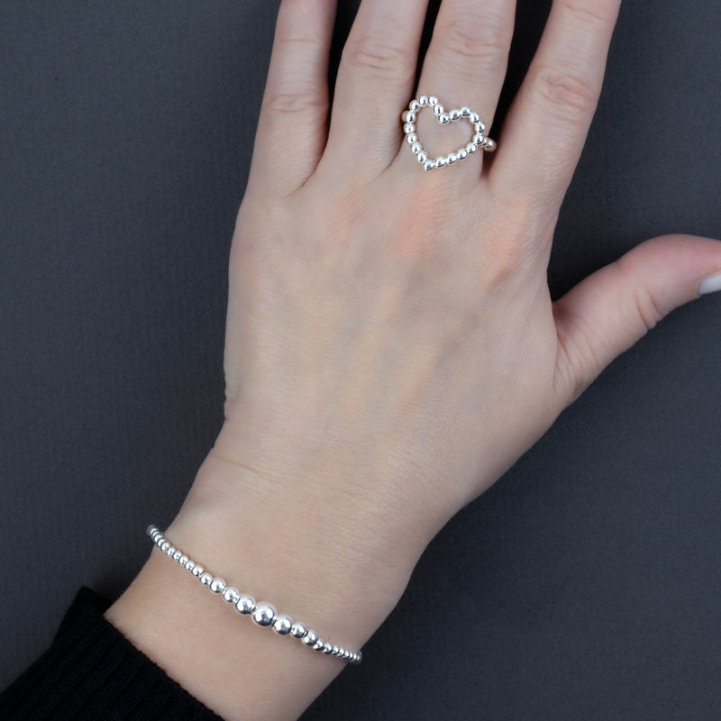 beaded love sterling silver ring