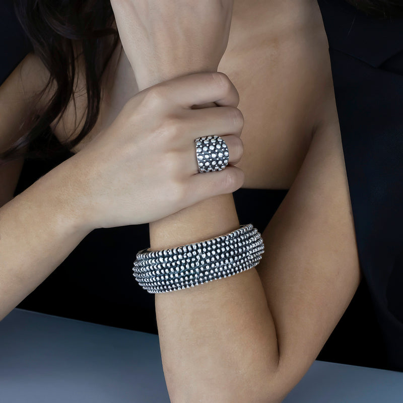 chunky silver beaded dome bangle