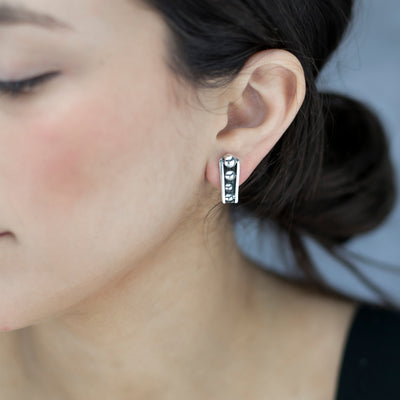 Taxco Silver Beaded Stud Drop Earrings