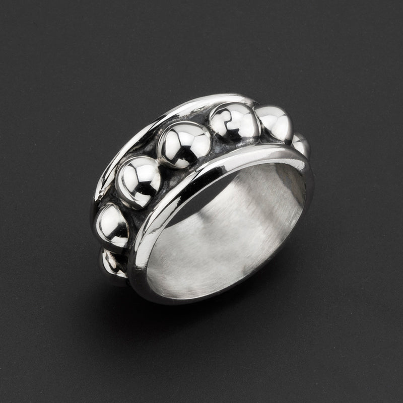 beaded Taxco silver band ring