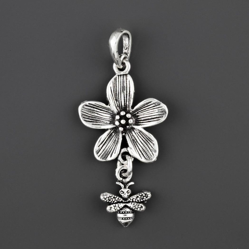 bee flower handmade silver pendant