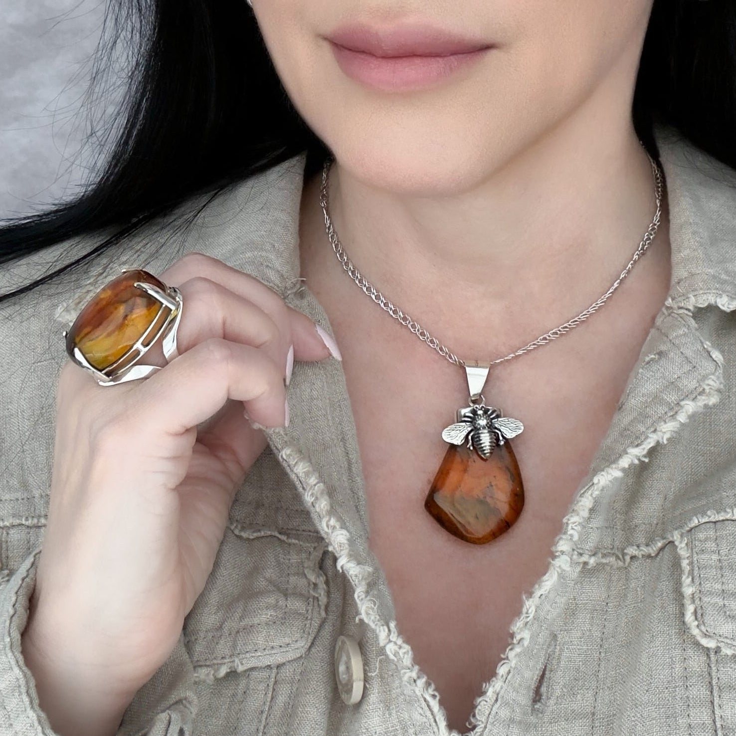 Bee Blessed Handcrafted Amber Pendant