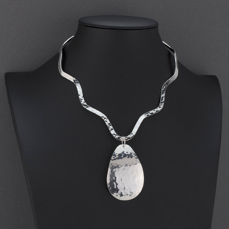big hammered silver pendant choker necklace