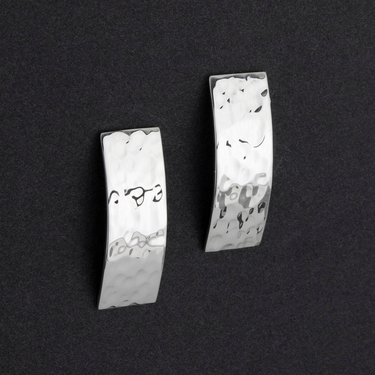 big long rectangle hammered silver stud earrings