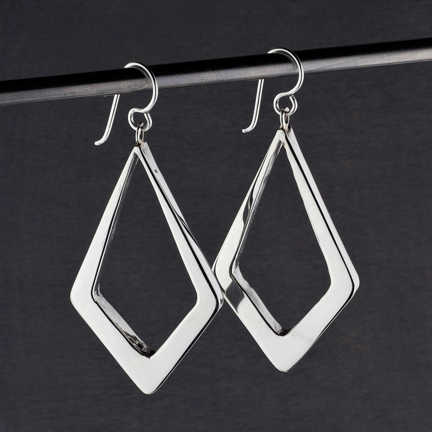 big sterling silver diamond shaped dangle earrings