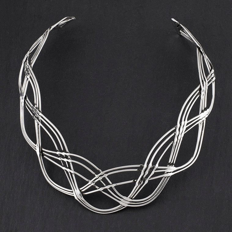 big Taxco silver braided wire choker necklace
