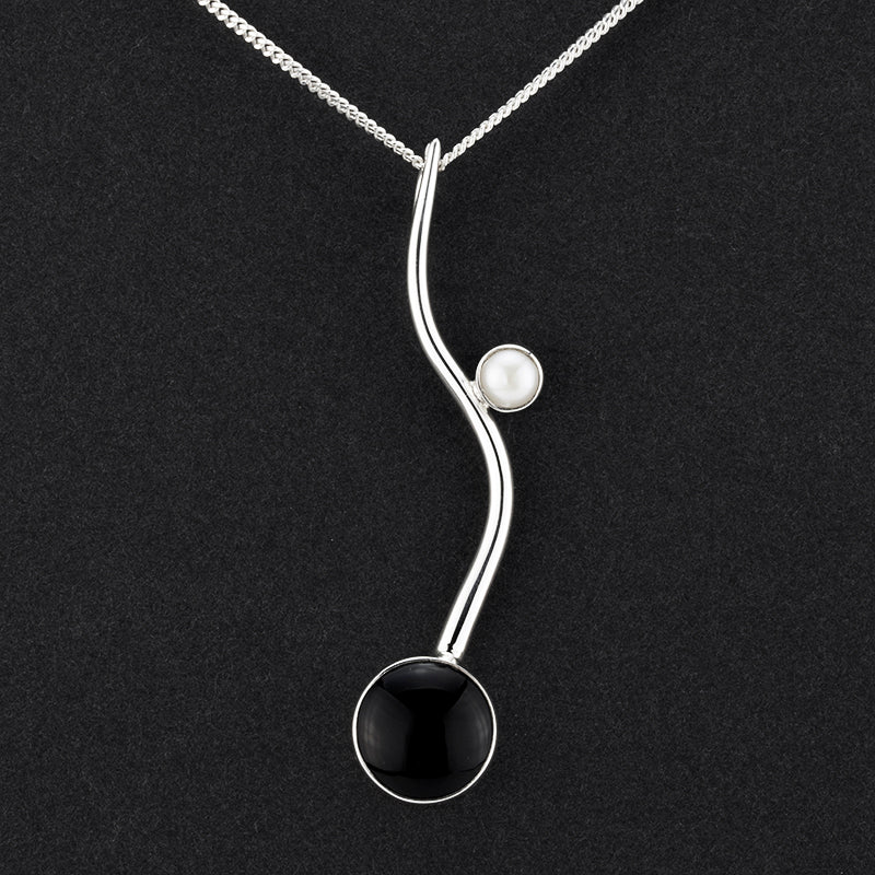 black  obsidian and pearl stone pendant necklace