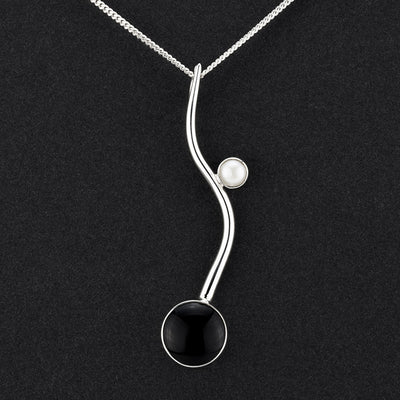 black  obsidian and pearl stone pendant necklace