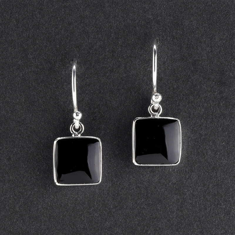 Black Obsidian Drop Earrings Square Black
