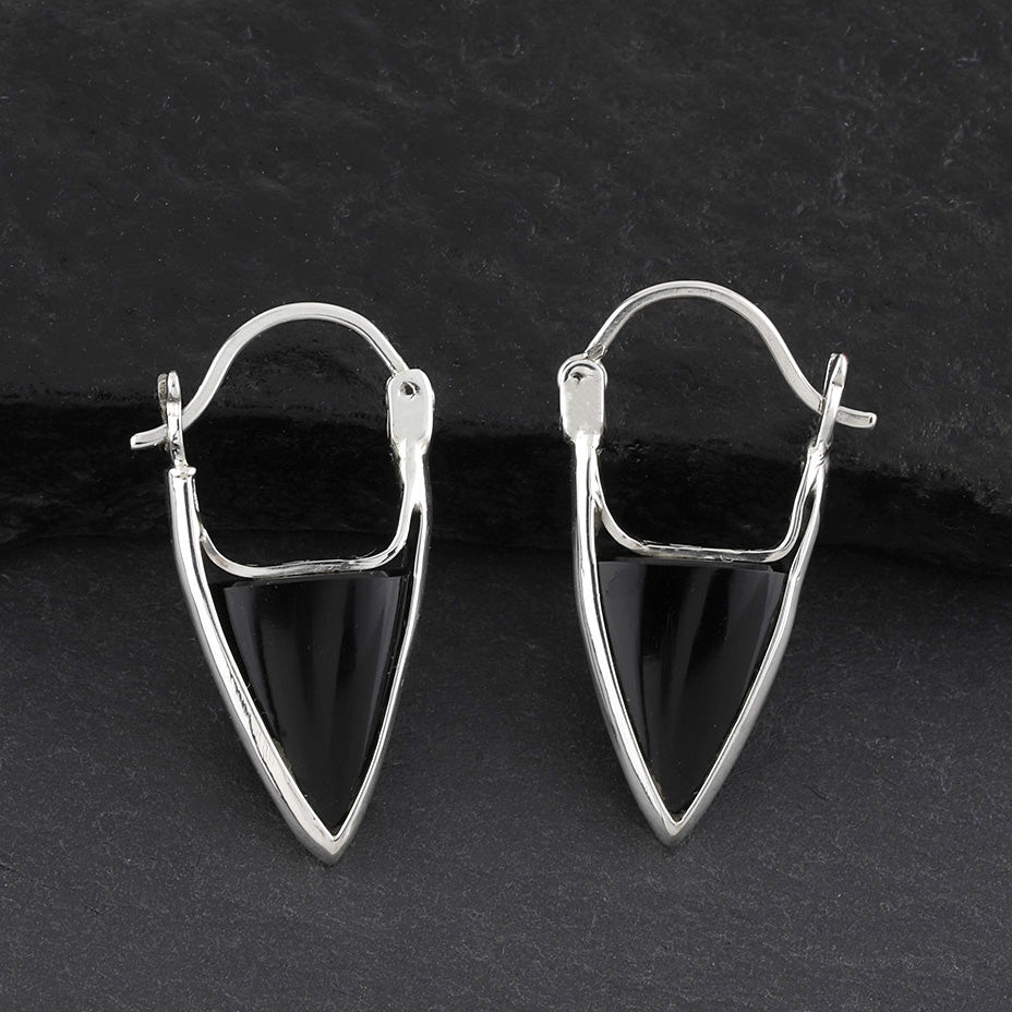 black onyx pointed hoop earrings