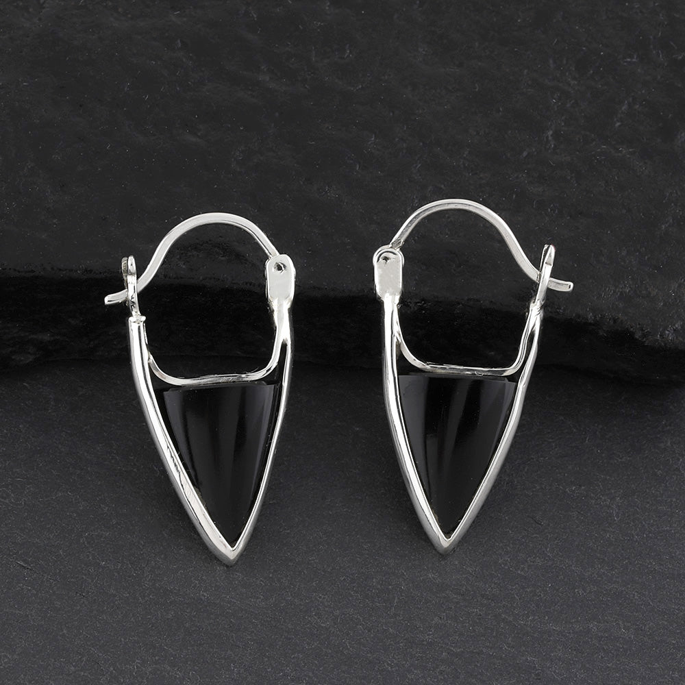 black onyx stone hoop earrings