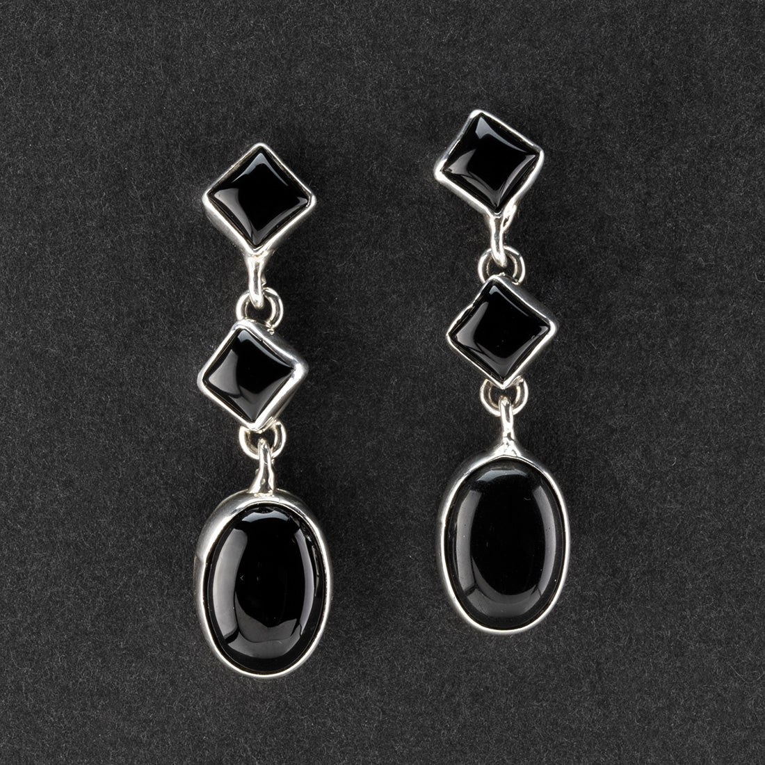 black onyx triple stone drop earrings