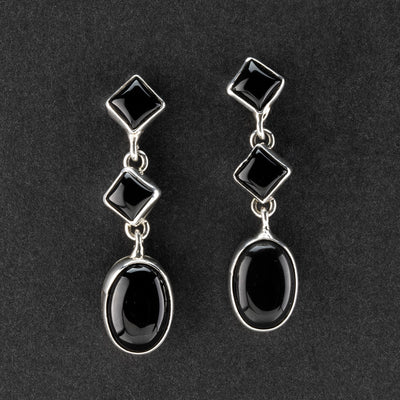 black onyx triple stone drop earrings