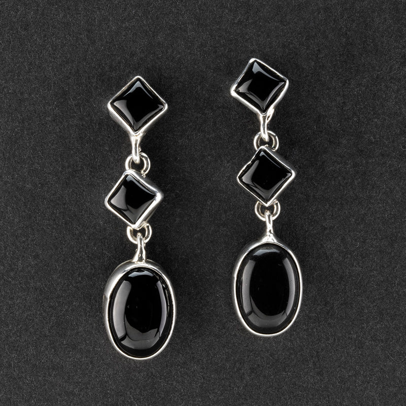 black onyx triple stone drop earrings