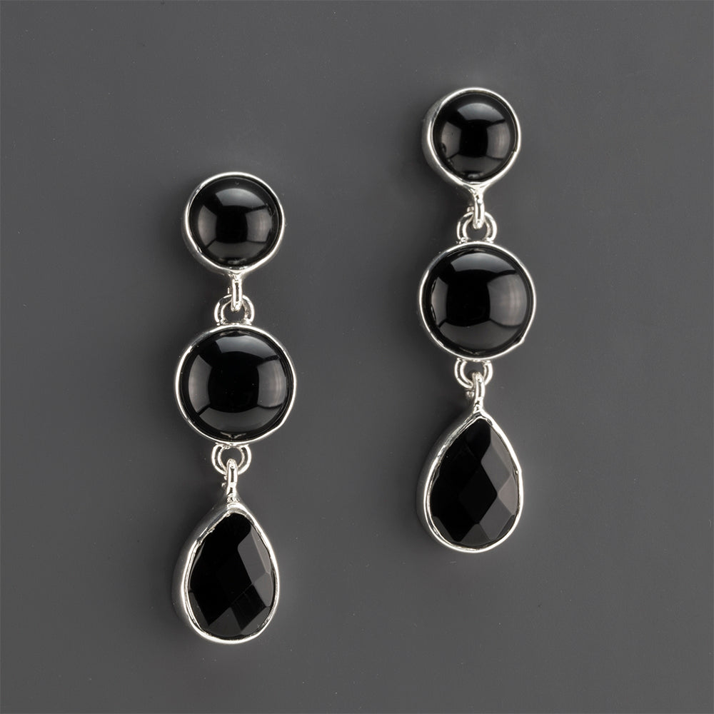 black onyx triple stone earrings