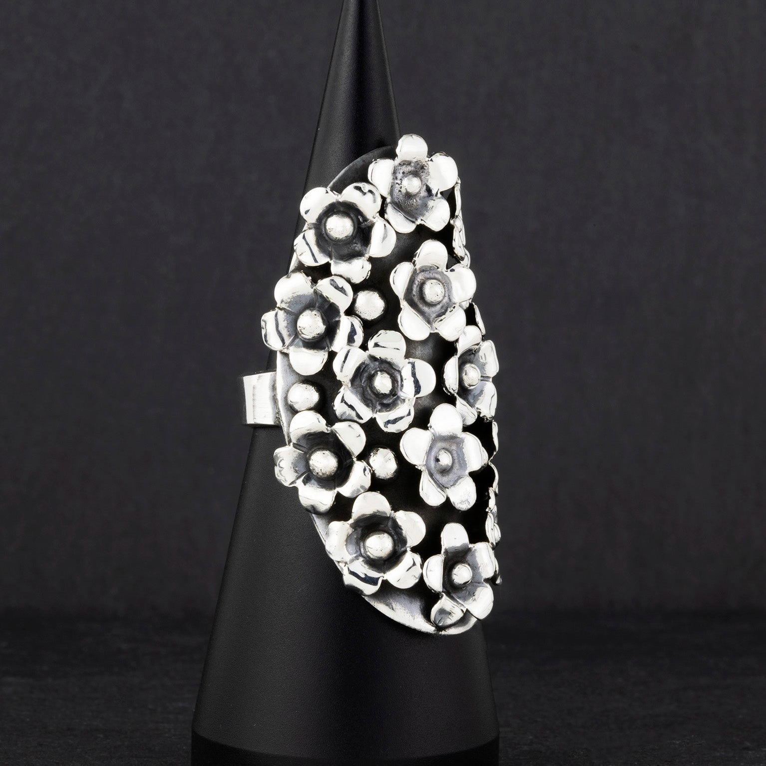bloom riot Taxco silver statement ring