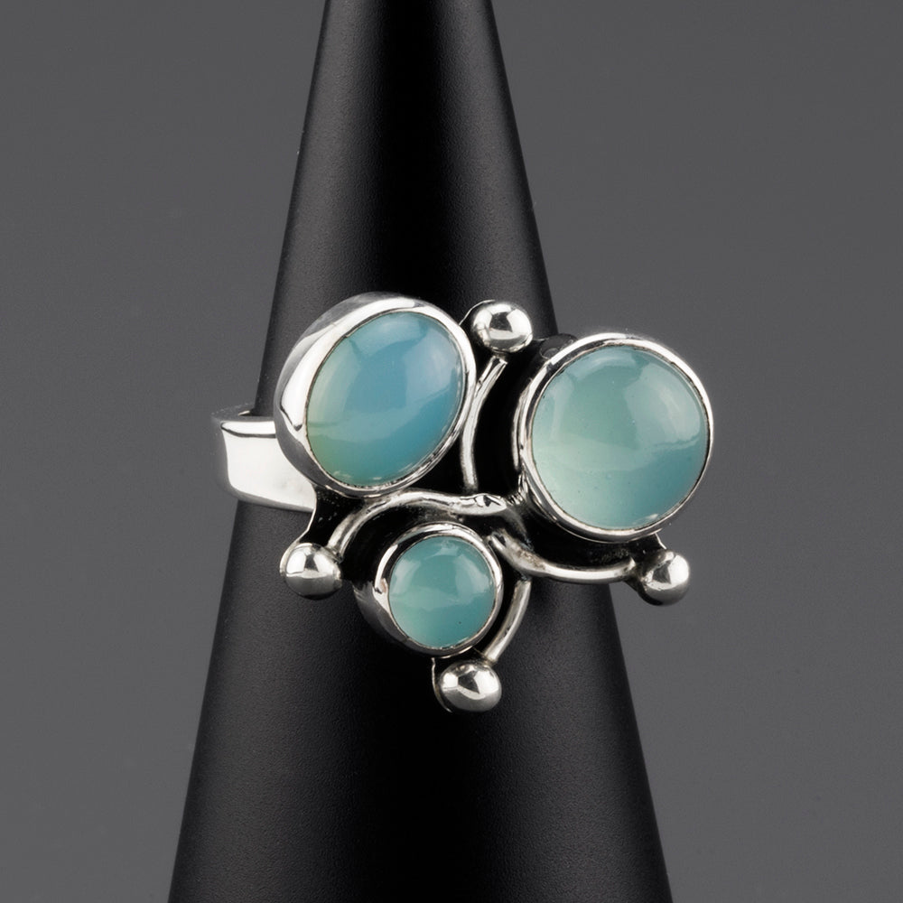 blue chalcedony triple stone ring