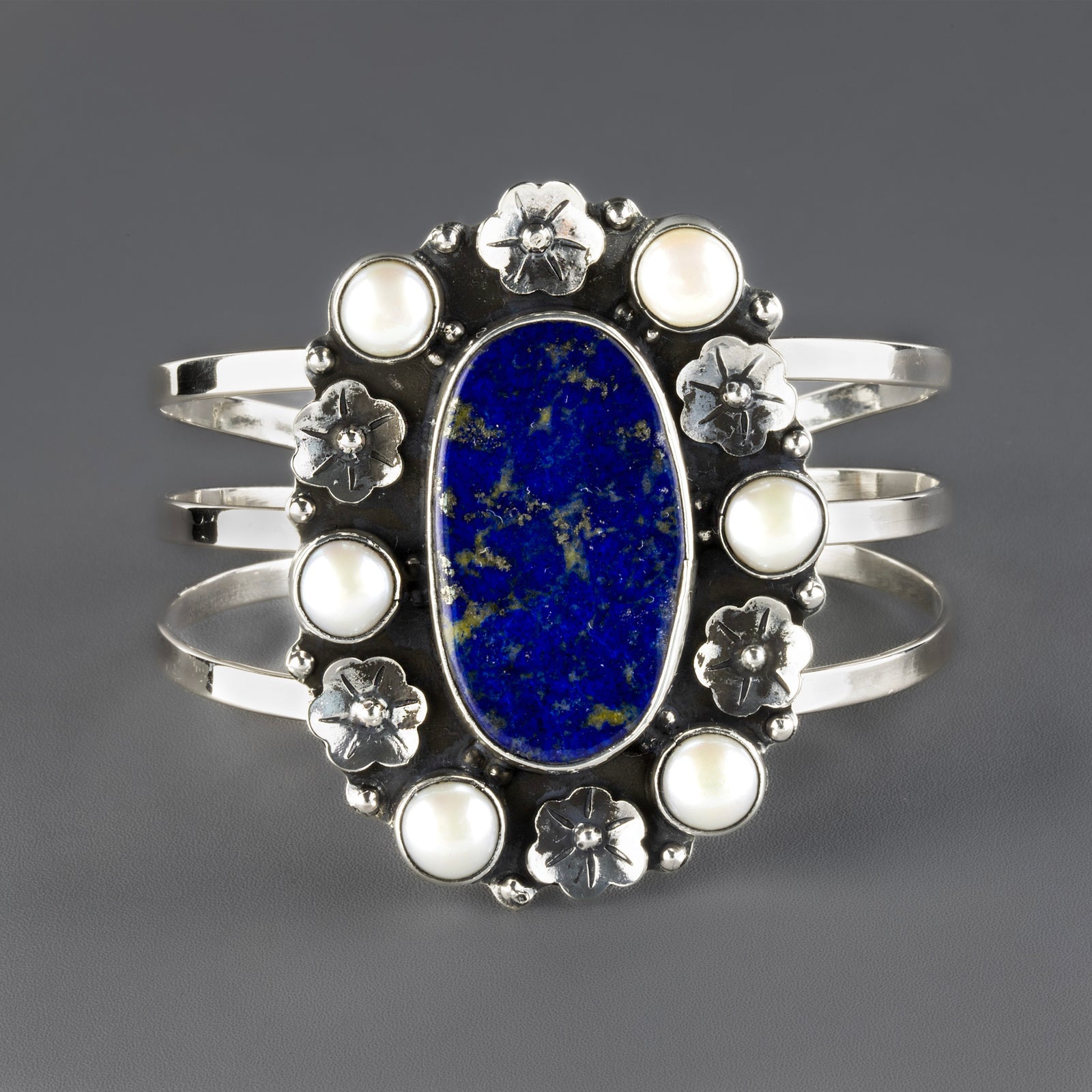 blue drama lapis and pearl cuff bracelet