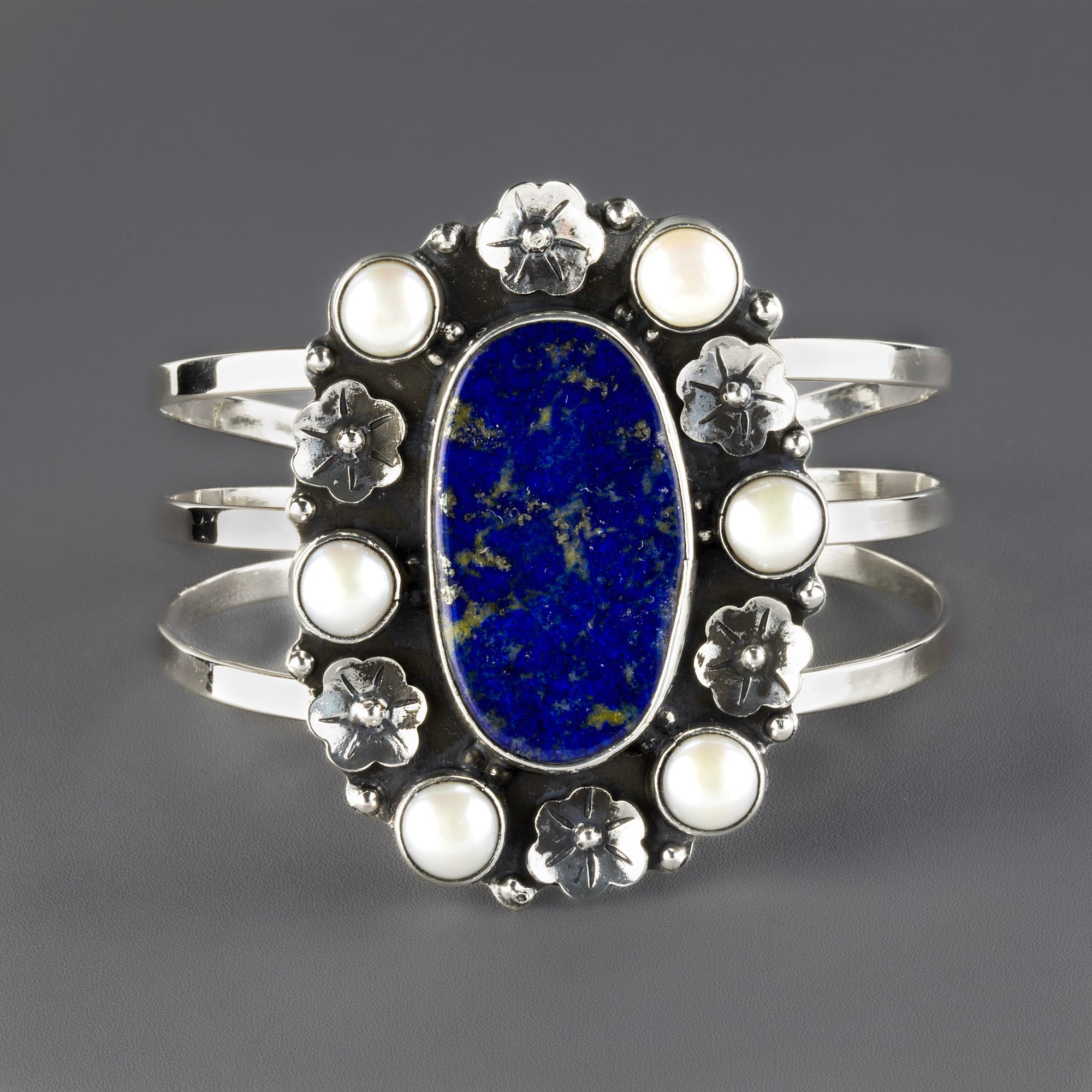 blue drama lapis and pearl cuff bracelet