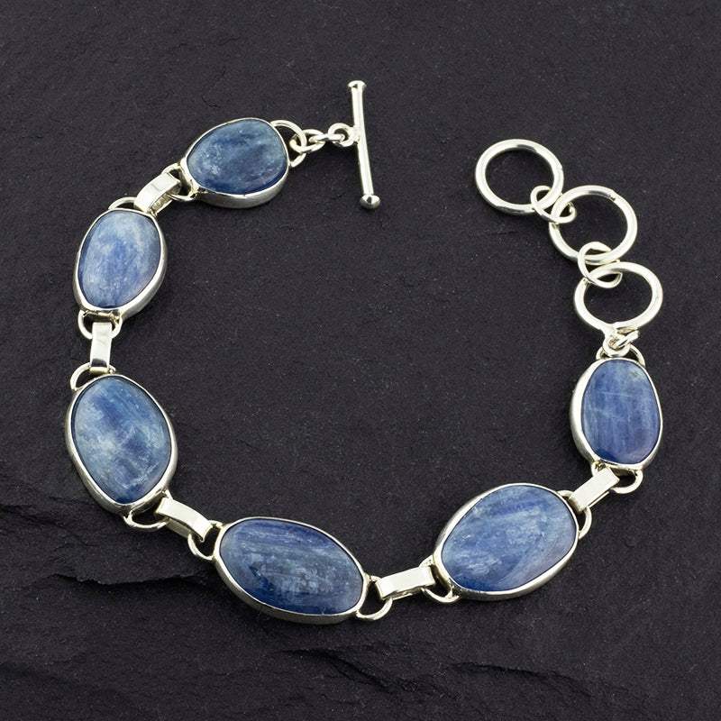 blue kyanite stone silver link bracelet