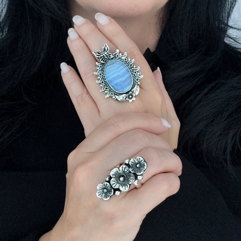 bloom stack sterling silver ring