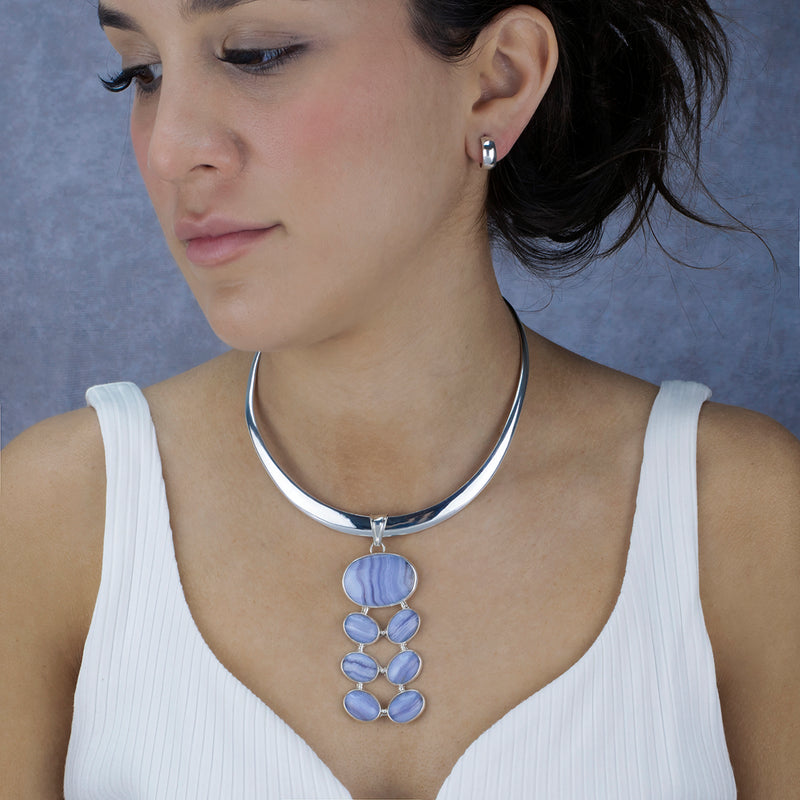 cascading skies blue lace agate pendant