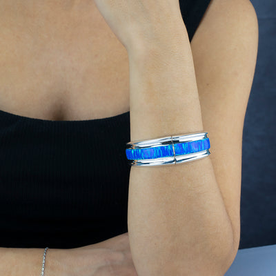 Sterling Silver and Australian Blue Opal Bangle