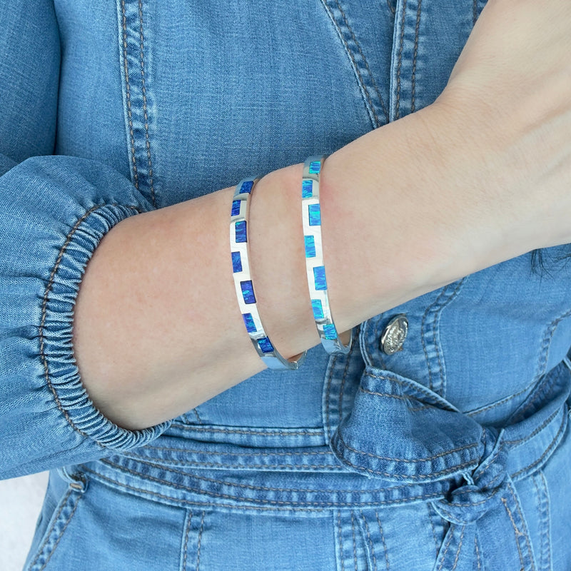 slim blue opal sterling silver bangle bracelet