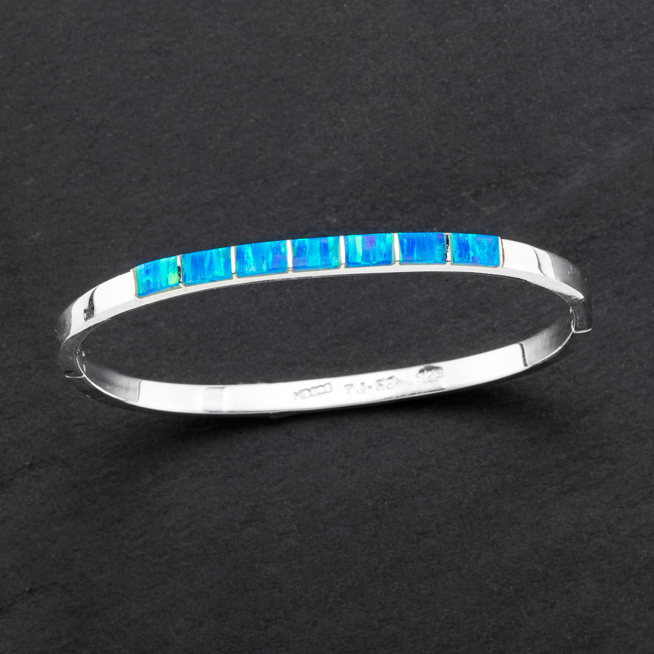 blue opal hinged bangle