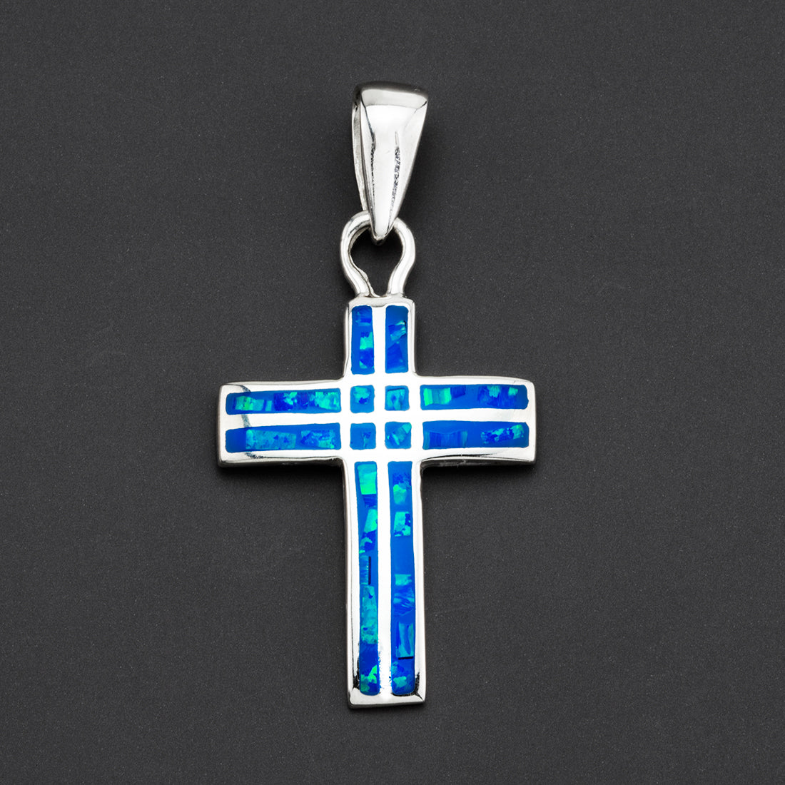 blue opal silver cross pendant