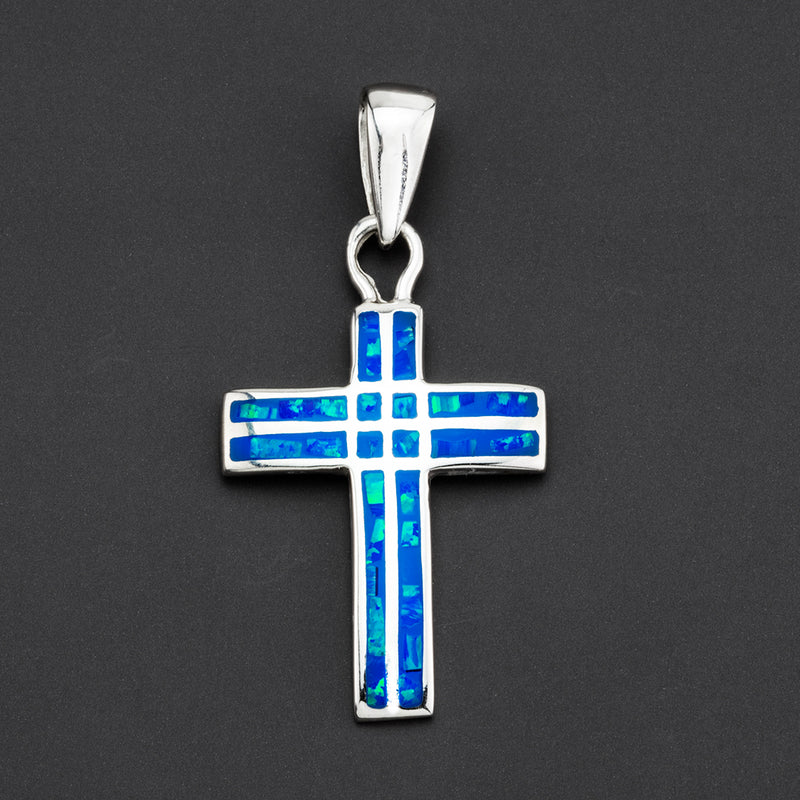 blue opal silver cross pendant
