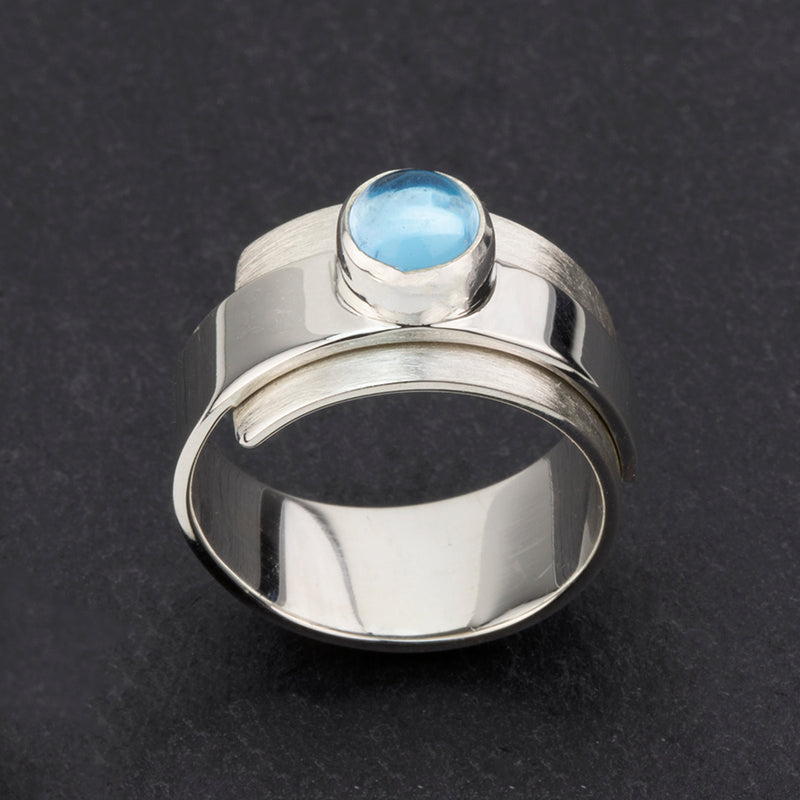 sterling silver and blue topaz wide band ring