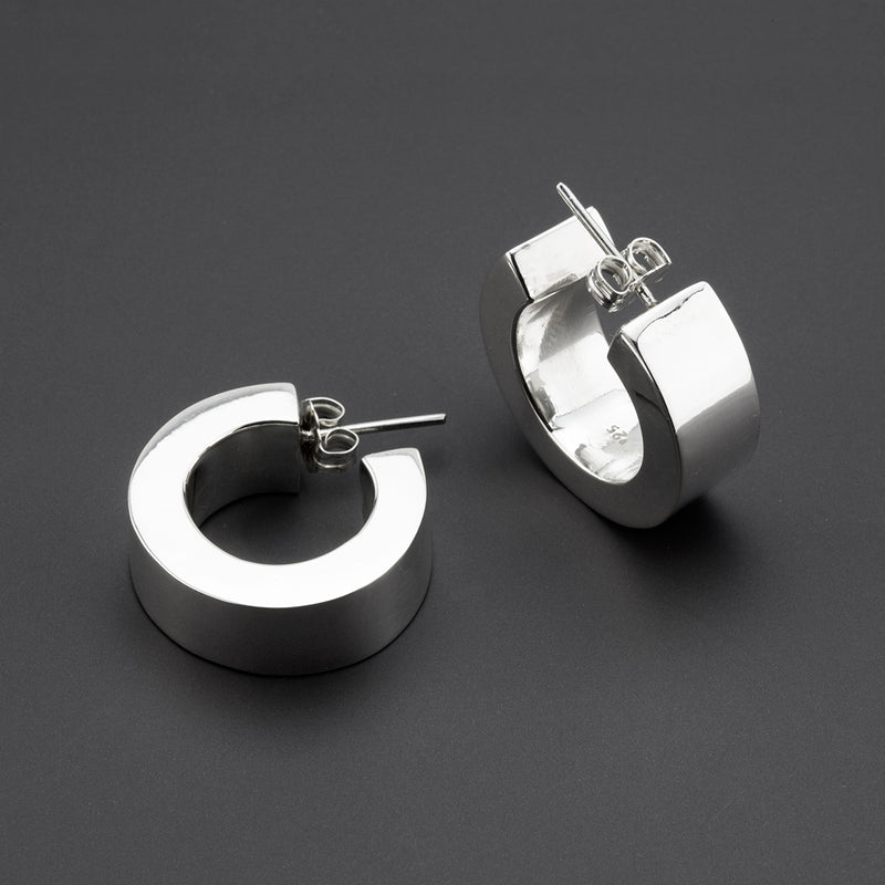 bold curve thick silver hoop earrings