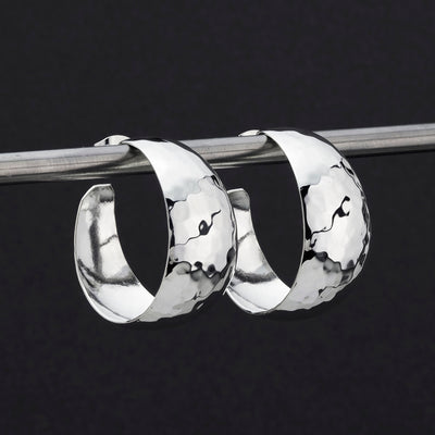 bold hammered silver hoop earrings
