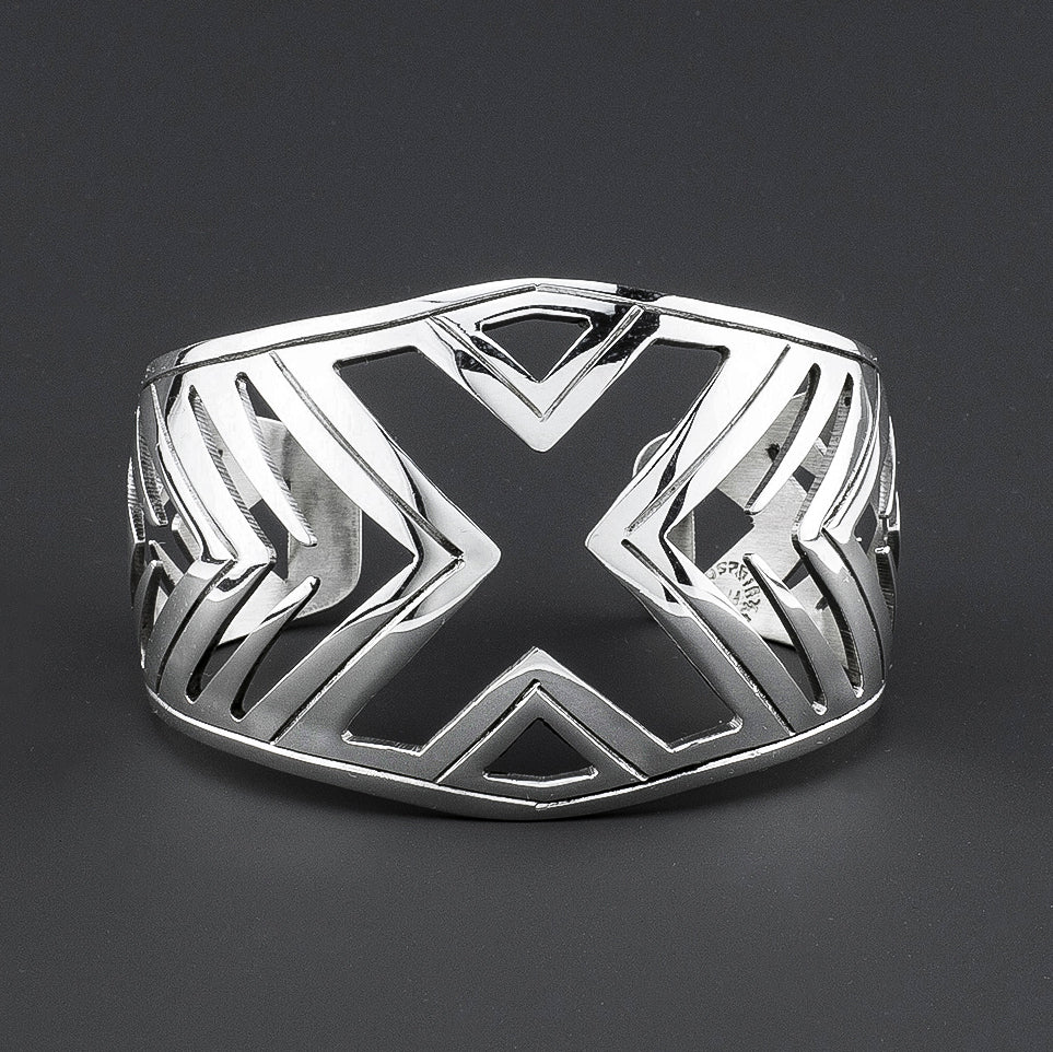 bold wide Mexican sterling silver x cuff bracelet